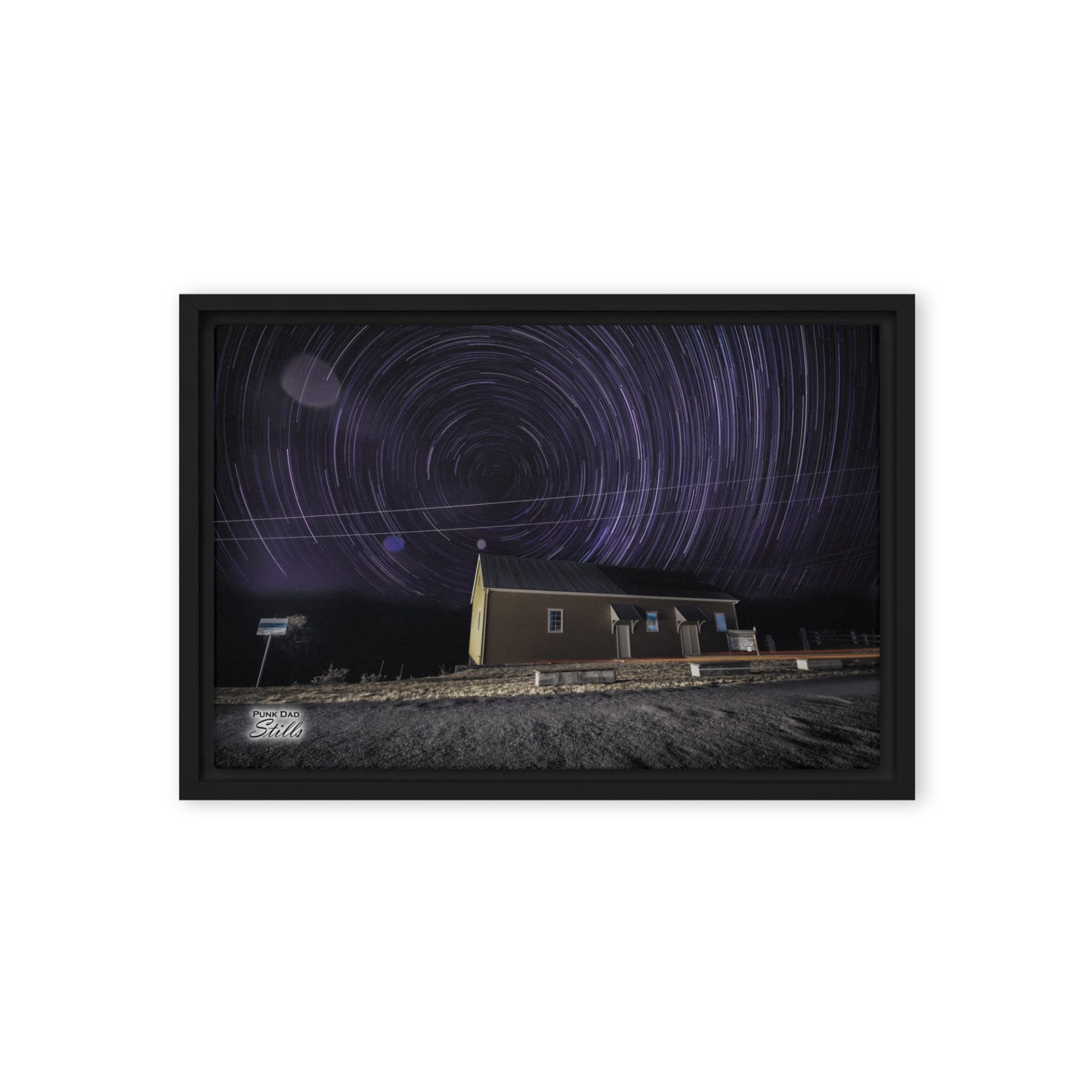 "Argents Hill Hall Star Trails" - Framed Canvas by Punk Dad Stills - Image 2