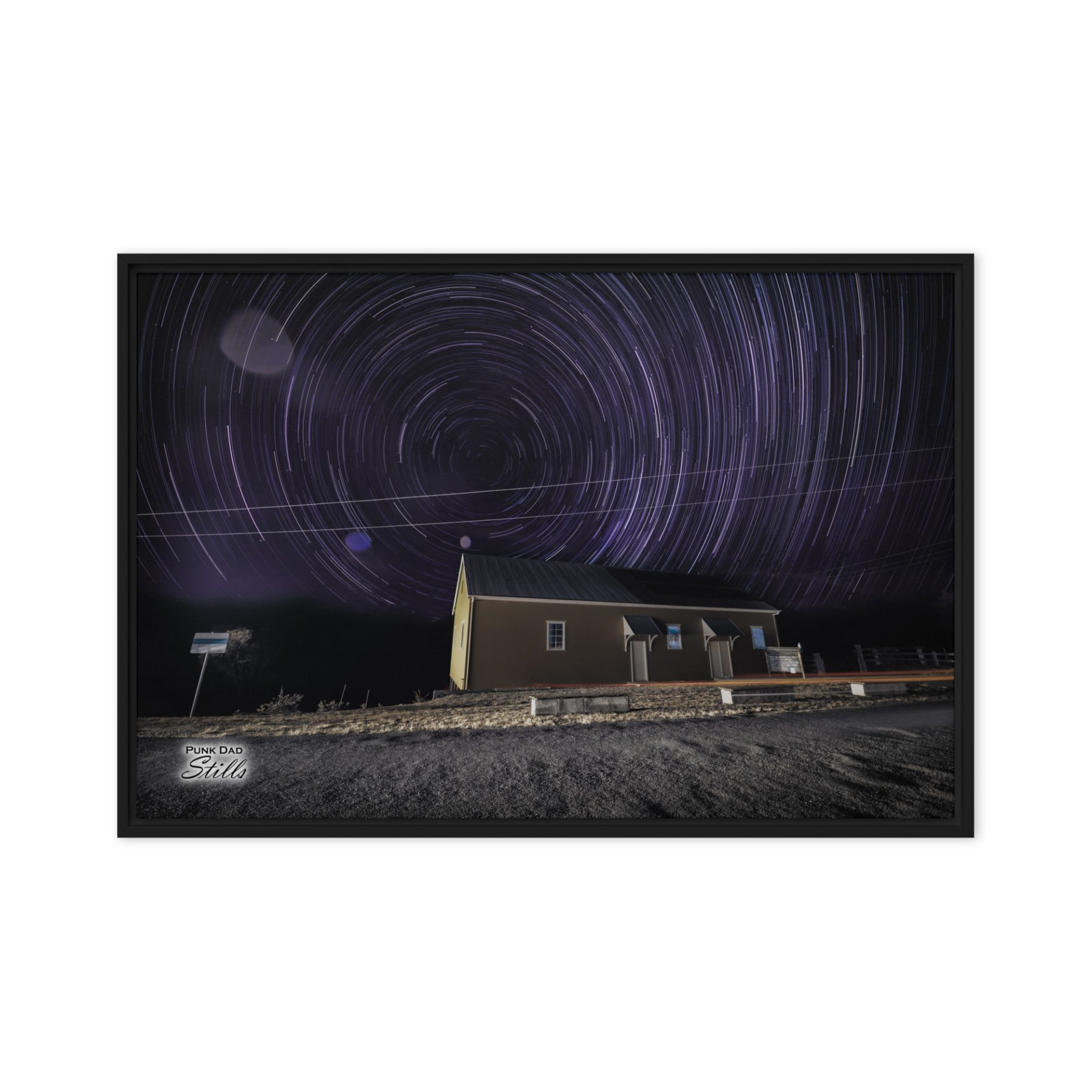 "Argents Hill Hall Star Trails" - Framed Canvas by Punk Dad Stills