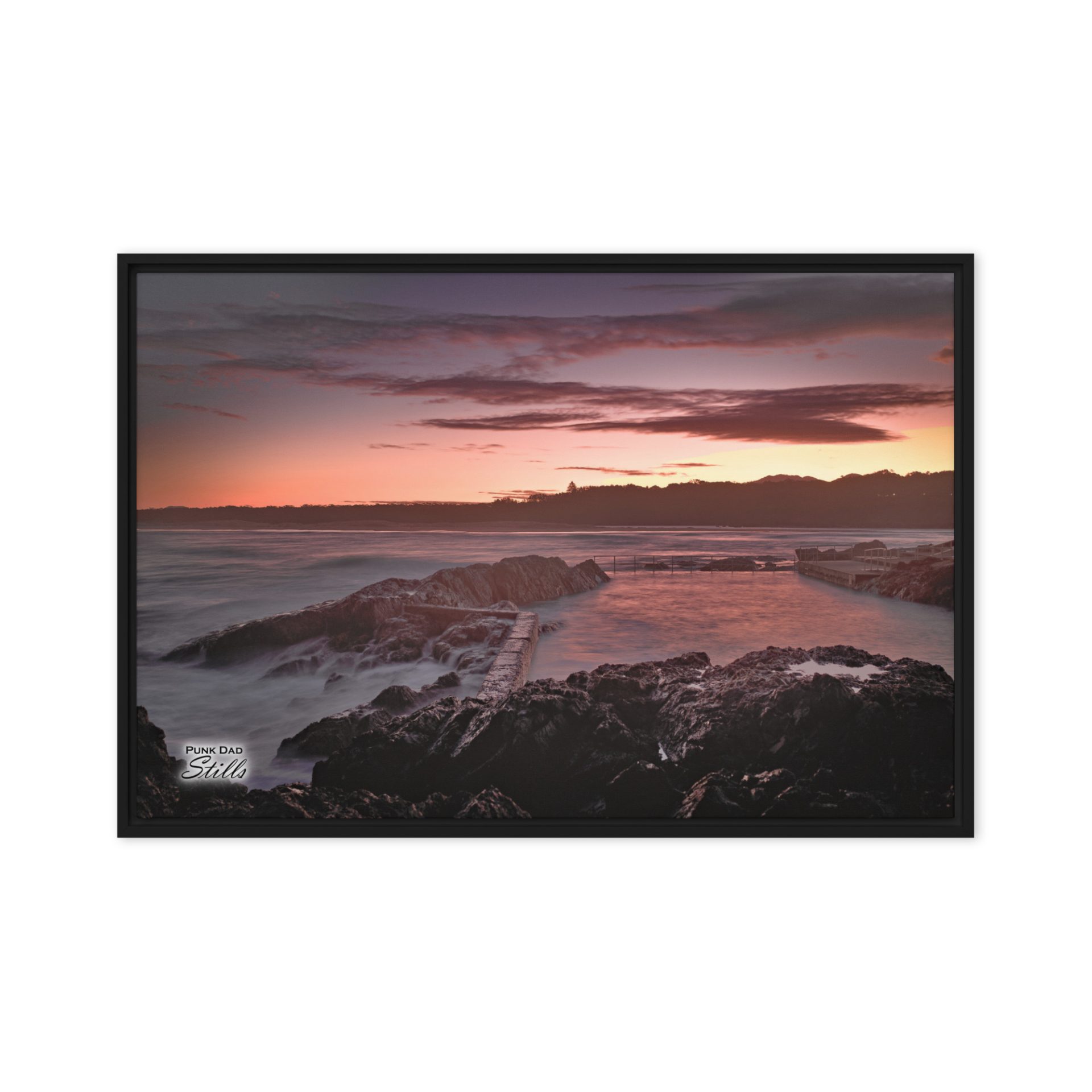 "Sawtell Rock Pool Blue Hour" - Framed Canvas by Punk Dad Stills